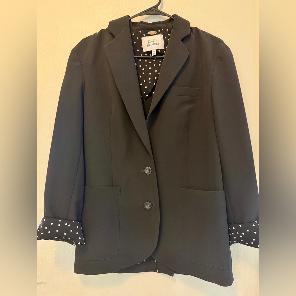 Vintage Express Women's Black Blazer with Polka Dot and Stars Lining